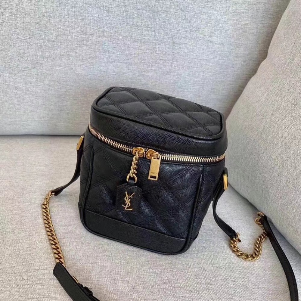 Saint Laurent 80's Vanity Bag In Black Quilted Grained Leather