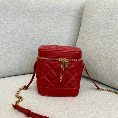 Saint Laurent 80's Vanity Bag In Red Quilted Grained Leather