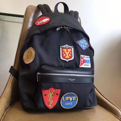 Saint Laurent Black City Backpack With Patches