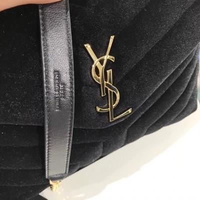 Saint Laurent Black Velvet Small Loulou Chain Bag