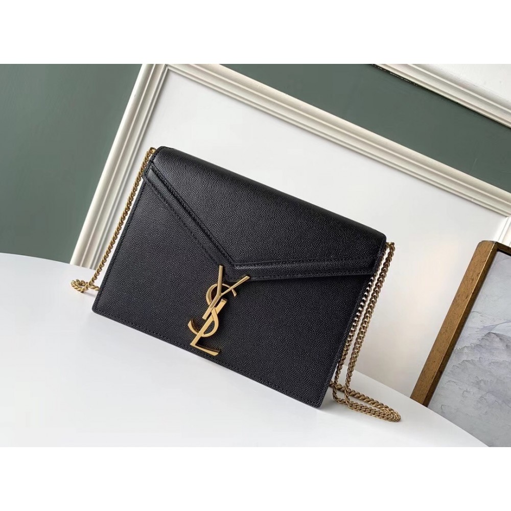 Saint Laurent Cassandra Clasp Bag In Black Grained Leather