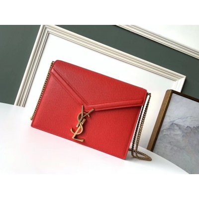 Saint Laurent Cassandra Clasp Bag In Red Grained Leather