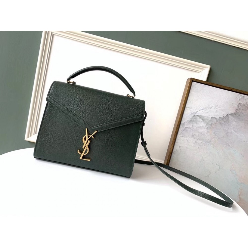 Saint Laurent Cassandra Medium Bag In Dark Green Grained Leather