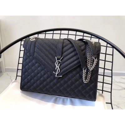 Saint Laurent Envelope Large Bag In Noir Grained Leather