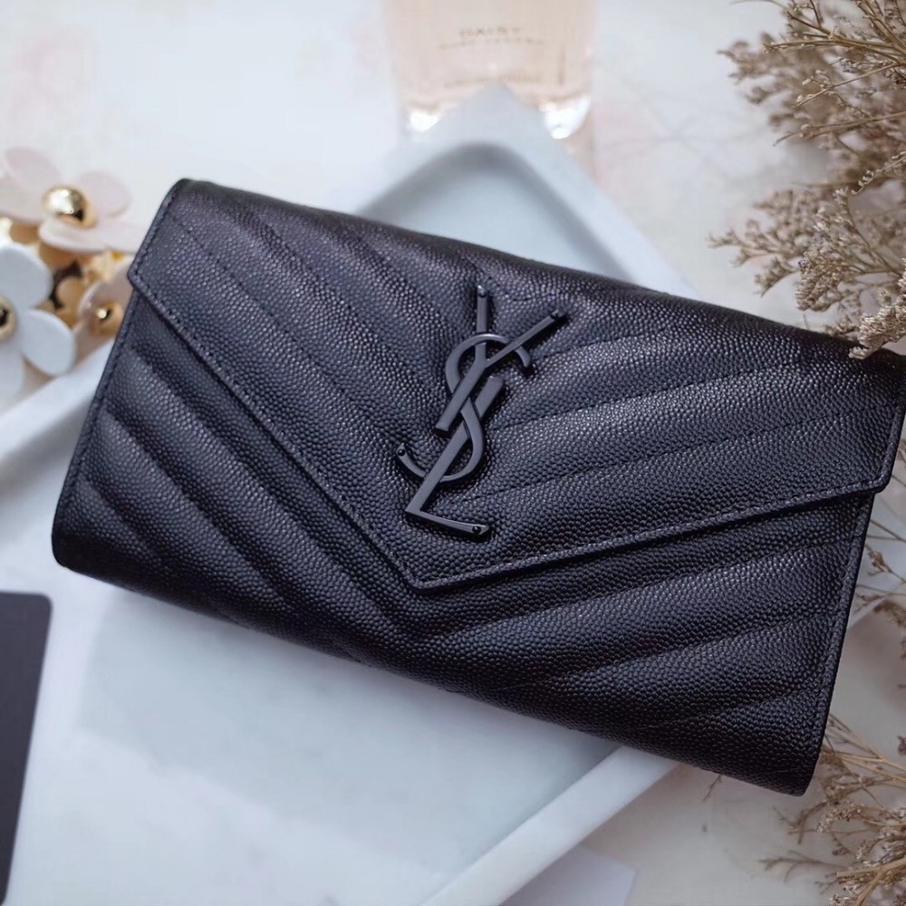 Saint Laurent Large Monogram Flap All Black Wallet