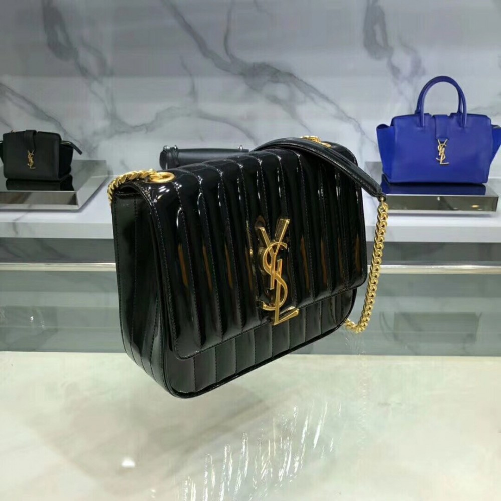 Saint Laurent Large Vicky Bag In Black Patent Leather