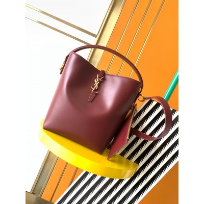 Saint Laurent Le 37 Large Bucket Bag in Burgundy Leather