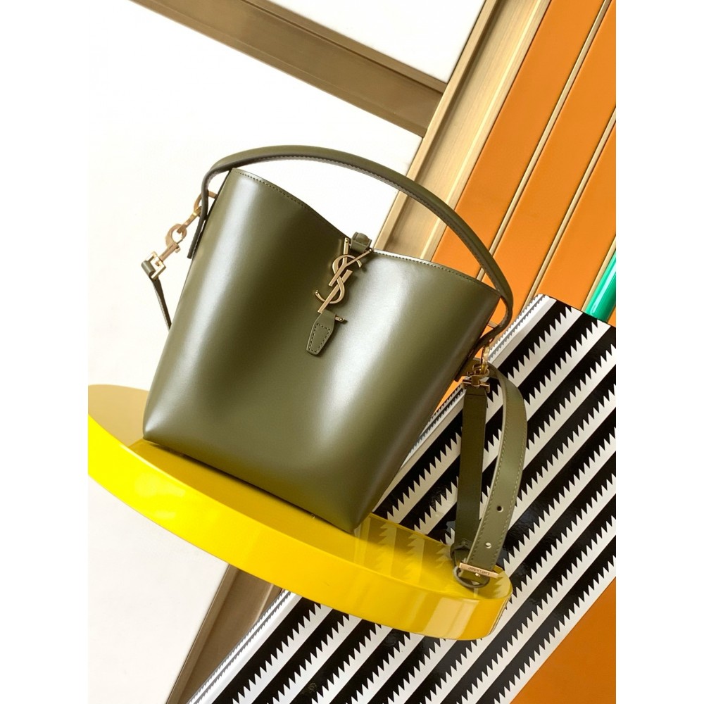 Saint Laurent Le 37 Small Bucket Bag in Dark Green Leather