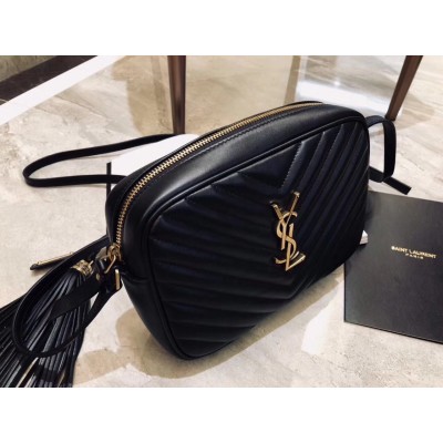 Saint Laurent Lou Camera Bag In Black Matelasse Leather