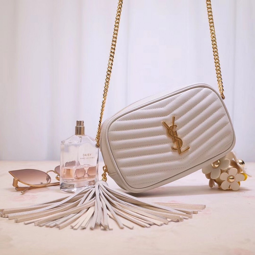 Saint Laurent Lou Mini Bag In White Grained Leather