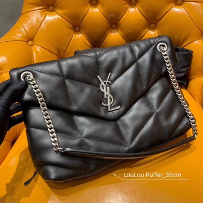 Saint Laurent Loulou Puffer Medium Bag In Black Lambskin