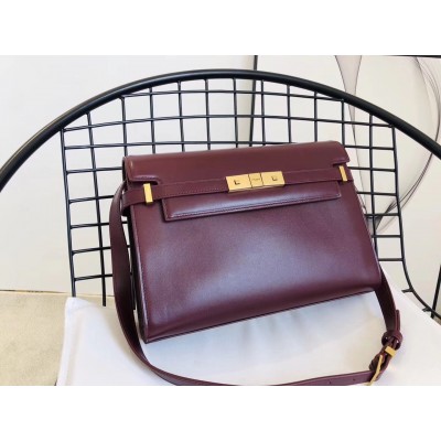 Saint Laurent Manhattan Baguette Bag In Bordeaux Leather