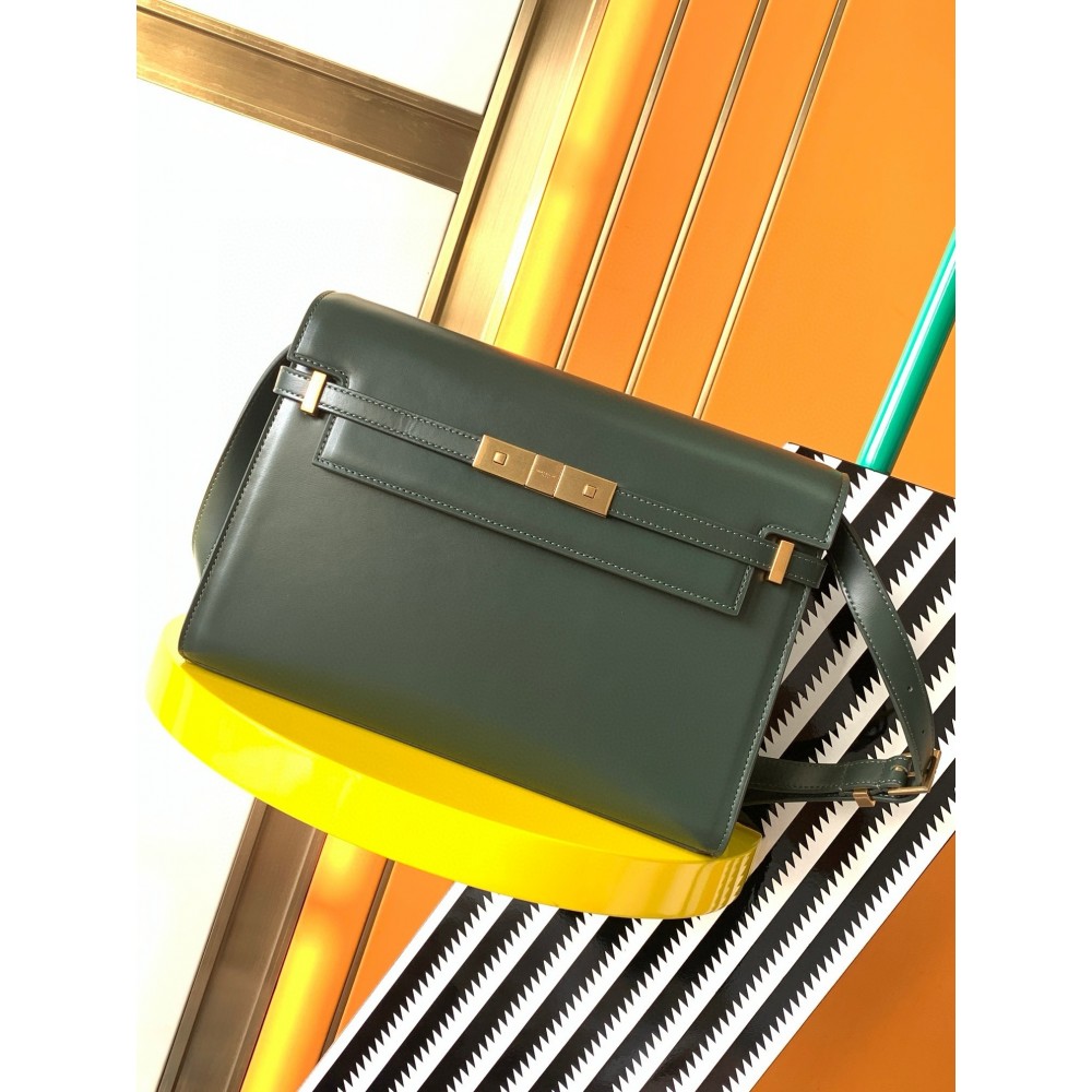 Saint Laurent Manhattan Medium Shoulder Bag in Green Calfskin