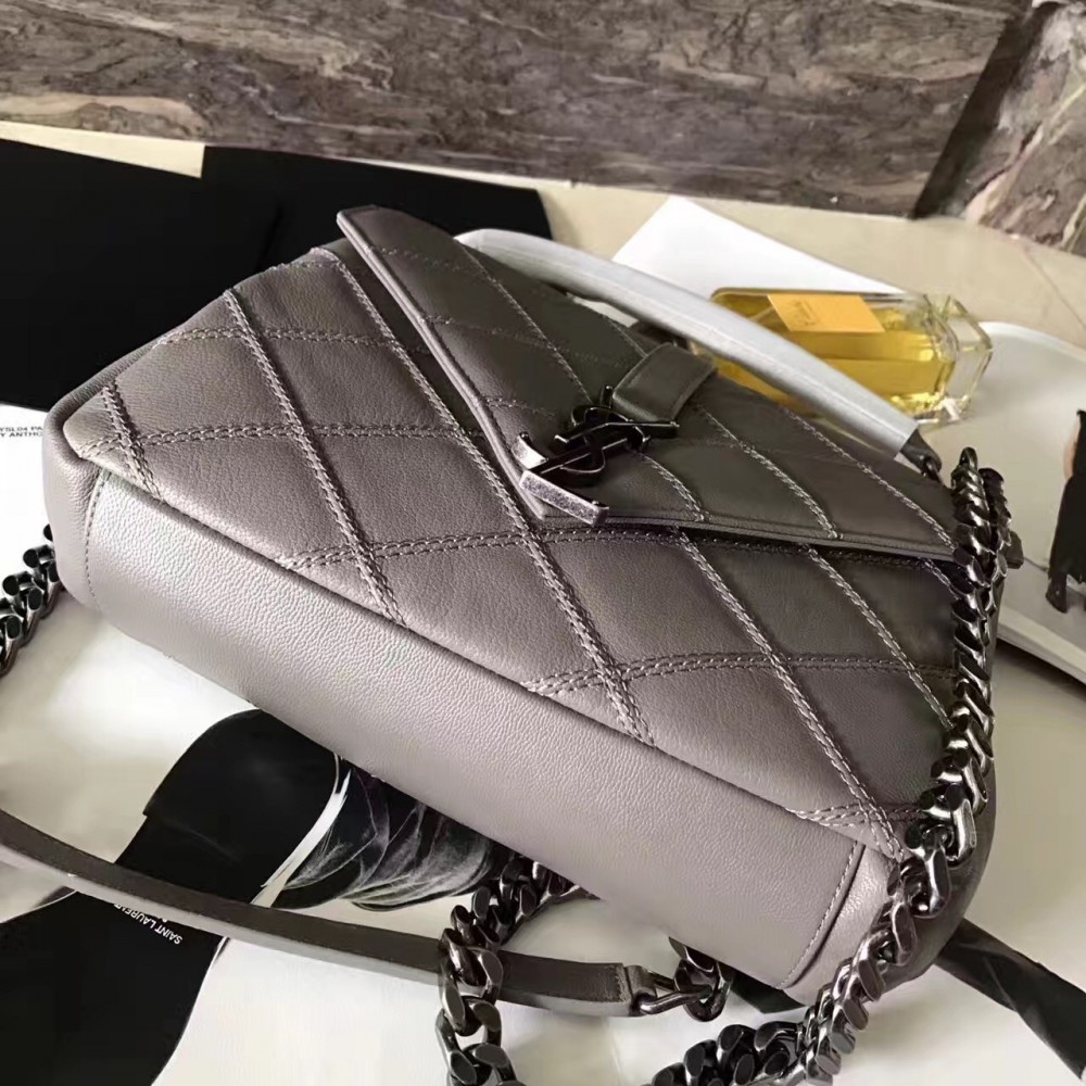 Saint Laurent Medium College Bag In Grey Matelasse Leather