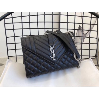 Saint Laurent Medium Envelope Bag In Noir Grained Leather