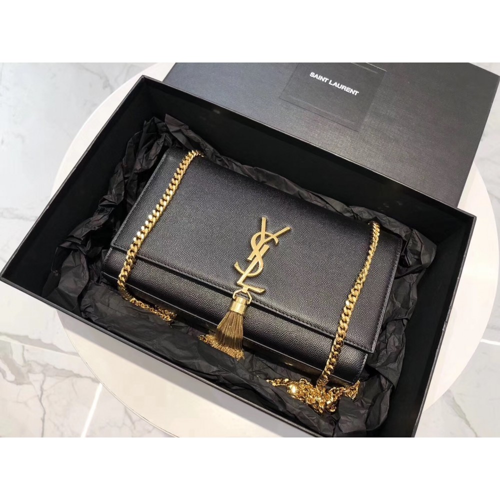 Saint Laurent Medium Kate Bag With Tassel In Black Grained Leather