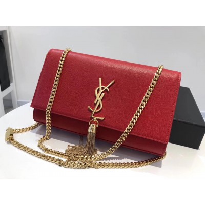 Saint Laurent Medium Kate Bag With Tassel In Red Grained Leather