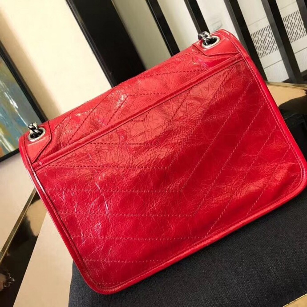 Saint Laurent Medium Niki Bag In Red Crinkled Leather