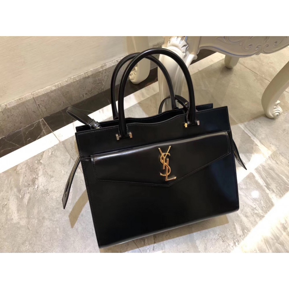 Saint Laurent Medium Uptown Tote In Black Smooth Leather