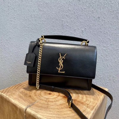 Saint Laurent New Medium Sunset Bag In Black Calfskin