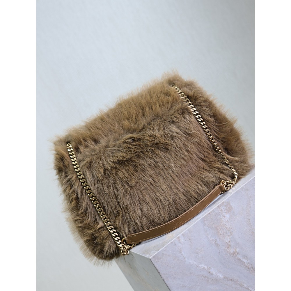 Saint Laurent Niki Large Shoulder Bag in Brown Shearling