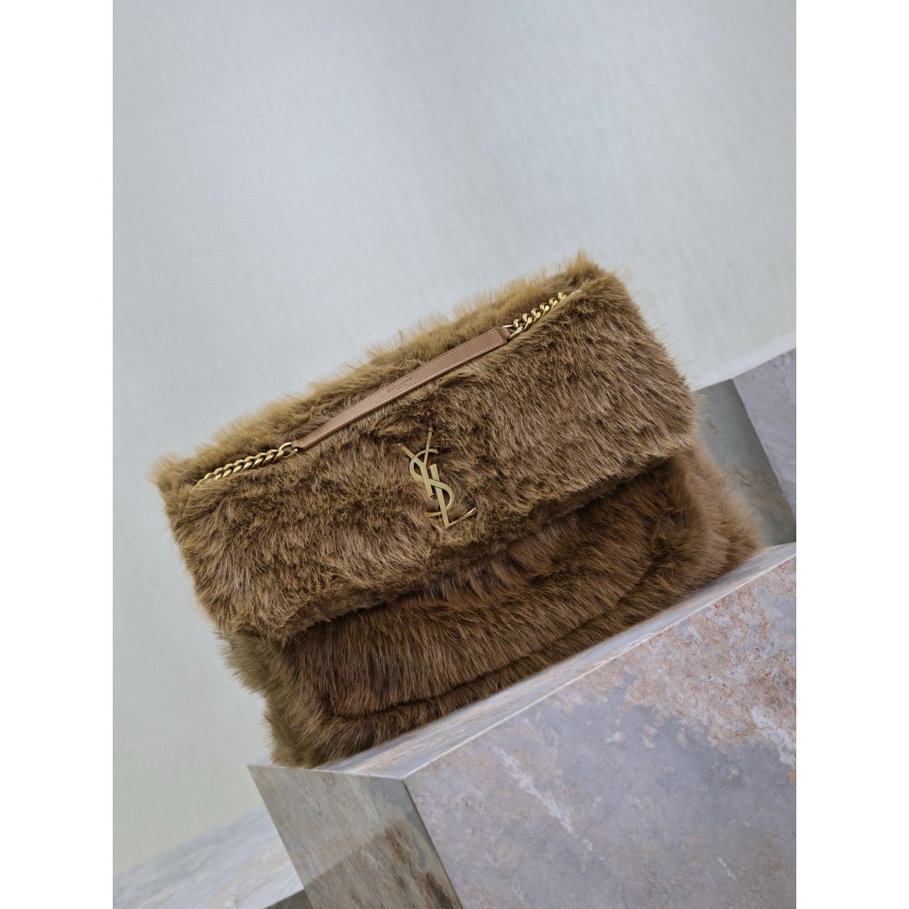 Saint Laurent Niki Oversized Shoulder Bag in Brown Shearling