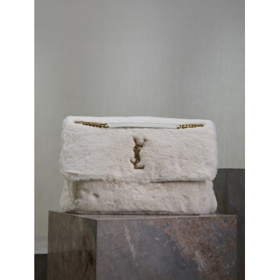 Saint Laurent Niki Oversized Shoulder Bag in White Shearling