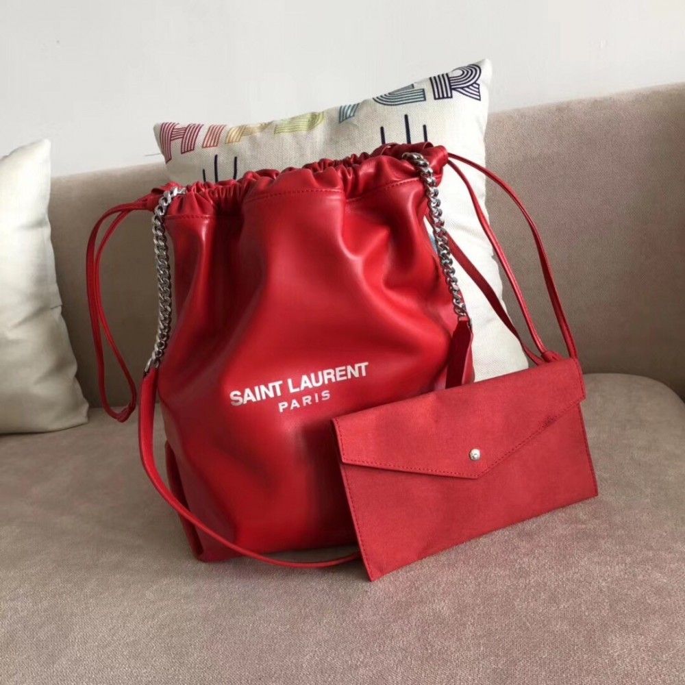 Saint Laurent Red Teddy Drawstring Bag