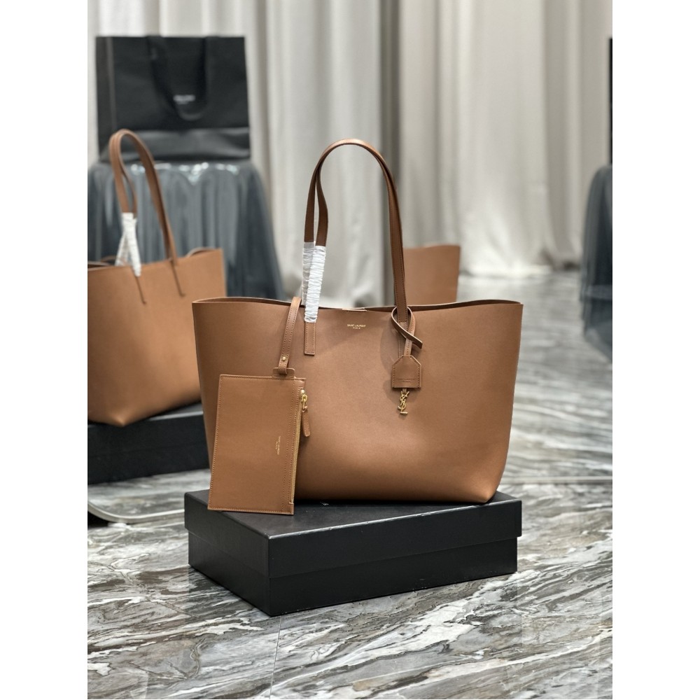 Saint Laurent Shopping Tote Bag in Brown Leather