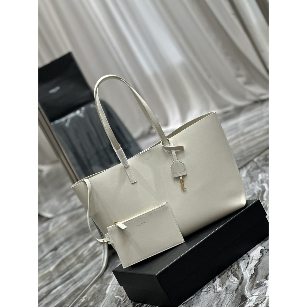 Saint Laurent Shopping Tote Bag in White Leather