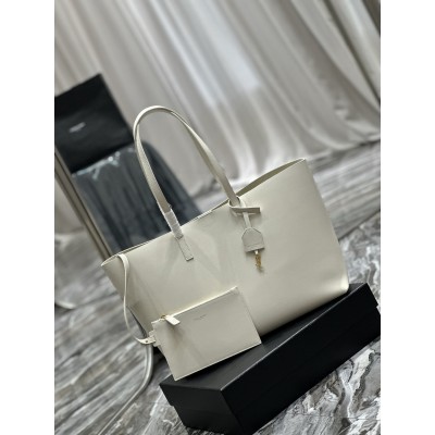 Saint Laurent Shopping Tote Bag in White Leather