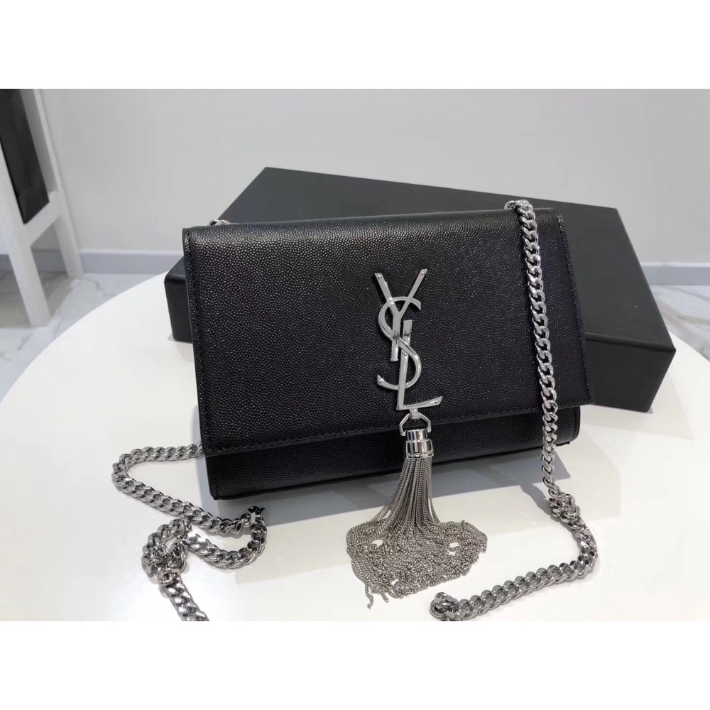 Saint Laurent Small Kate Tassel Bag In Black Grained Leather