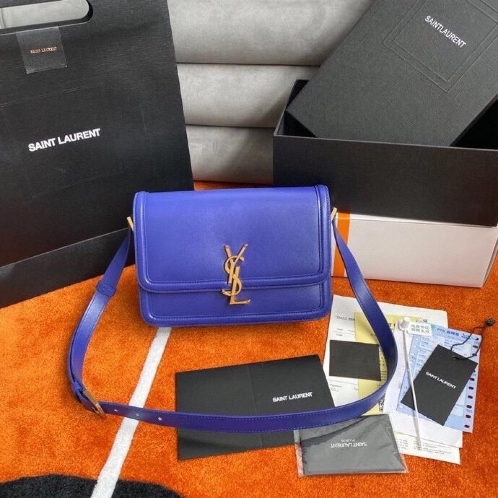 Saint Laurent Solferino Medium Bag In Blue Box Calfskin