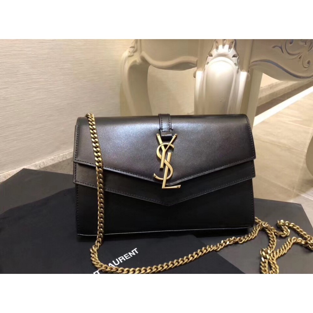 Saint Laurent Sulpice Chain Wallet In Black Smooth Leather