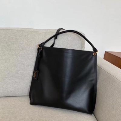 Saint Laurent Tag Hobo Bag In Black Calfskin