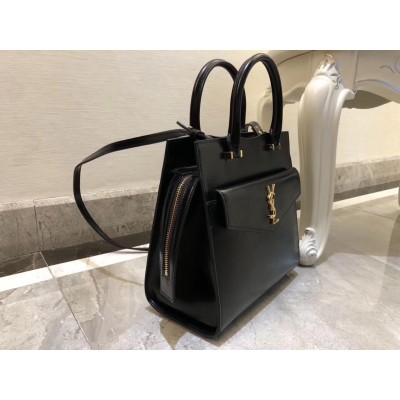 Saint Laurent Uptown Small Tote In Black Smooth Leather