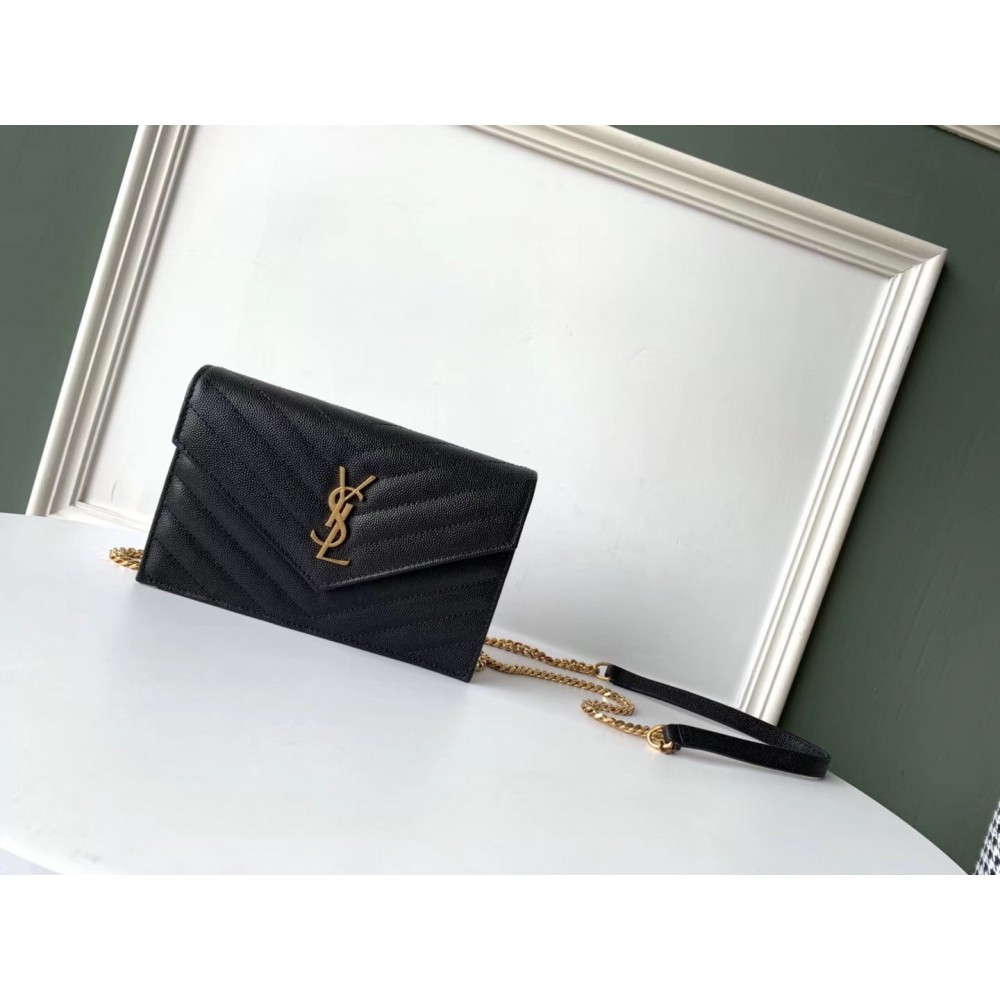 Saint Laurent WOC Envelope Chain Wallet In Black Leather