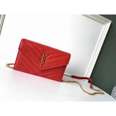 Saint Laurent WOC Envelope Chain Wallet In Red Leather