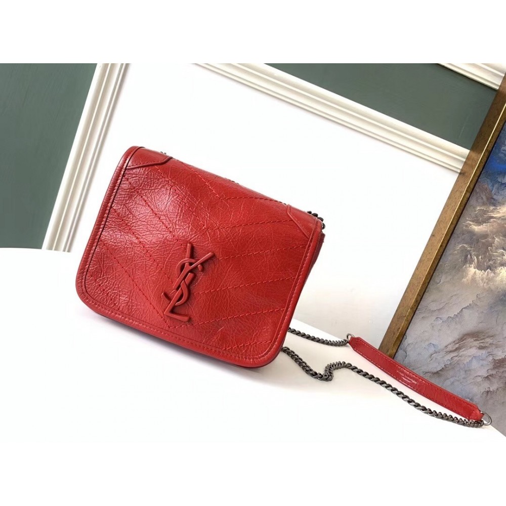 Saint Laurent WOC Niki Chain Wallet In Red Crinkled Leather