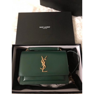 Saint Laurent WOC Sunset Chain Wallet In Green Calfskin