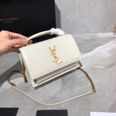 Saint Laurent WOC Sunset Chain Wallet In White Calfskin